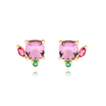 Brinco Cristais Folheado a Ouro 18k