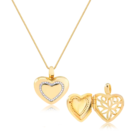 Pingente Coração Liso Cravejado de Zircônias Folheado a Ouro 18K