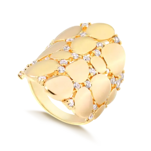 Anel largo Liso Cravejado de Zircônias Folheado a Ouro 18k