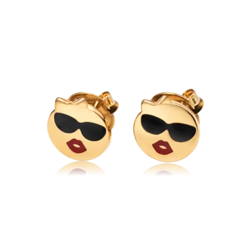 Brinco Emoji Carinha Óculos e Beijo Folheado a Ouro 18K