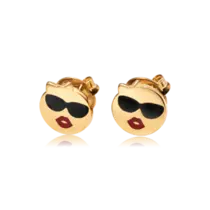 Brinco Emoji Carinha Óculos e Beijo Folheado a Ouro 18K