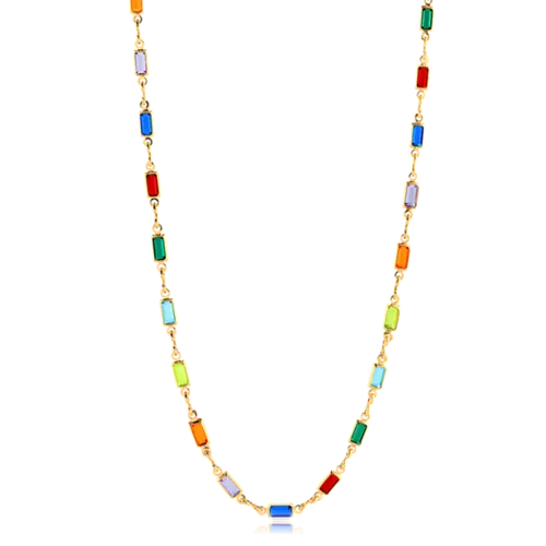 Gargantilha Choker Pedras Retangulares Coloridas Folheada a Ouro 18k