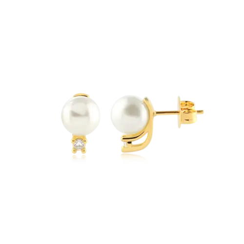 Brinco Perolado Ponto de Luz Folheado a Ouro 18k