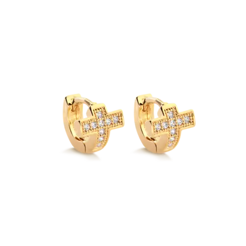 Argola Cruz Cravejado Folheada a Ouro 18k