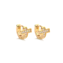 Argola Cruz Cravejado Folheada a Ouro 18k