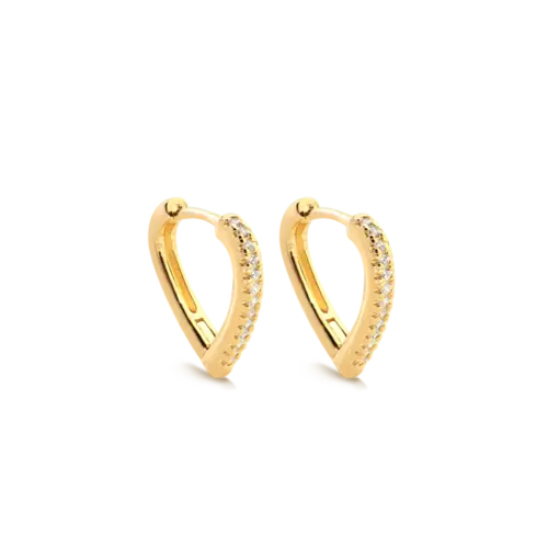 Argola Click 14mm Coração Cravejado Folheada a Ouro 18k