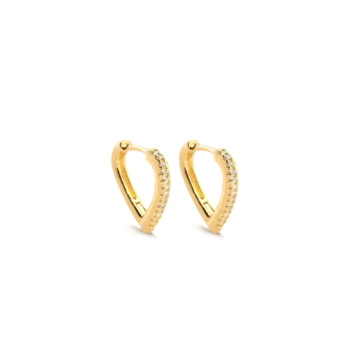 Argola Click 11mm Coração Cravejado Folheada a Ouro 18k