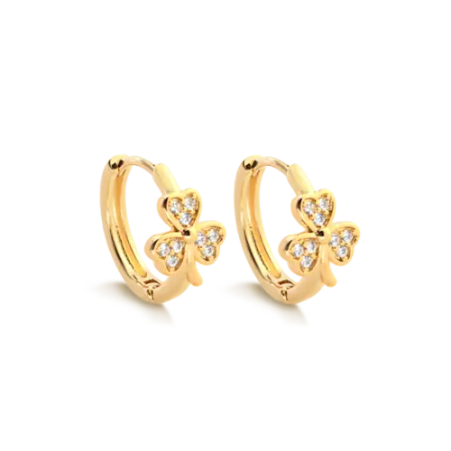 Argola Trevo Cravejado Folheado a Ouro 18k