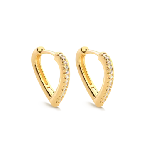 Argola Click 16mm Coração Cravejado Folheada a Ouro 18k