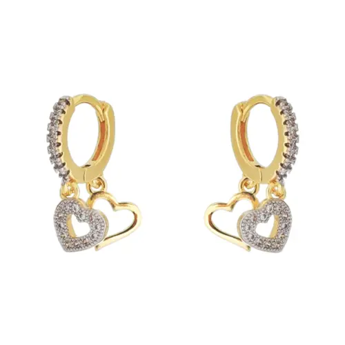 Argola Coração Com Pedras de Zircônia Folheada a Ouro 18k