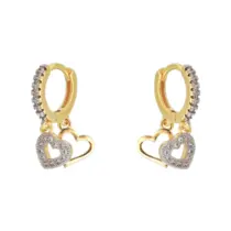 Argola Coração Com Pedras de Zircônia Folheada a Ouro 18k