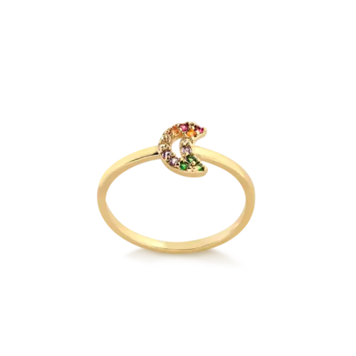 Anel Meia Lua Com Pedras de Zircônia Folheado a Ouro 18k