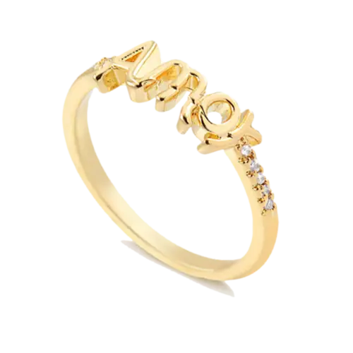 Anel Amor Cravejado com Pedras de Zircônia Folheado a Ouro 18K