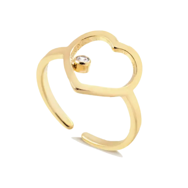 Anel Coração Vazado Liso com Pedra de Zircônia Folheado a Ouro 18K