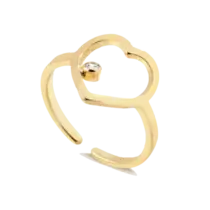 Anel Coração Vazado Liso com Pedra de Zircônia Folheado a Ouro 18K