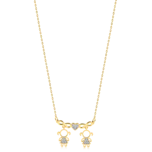 Gargantilha Duas Meninas e Coração Com Pedras de Zircônia Folheada a Ouro 18k