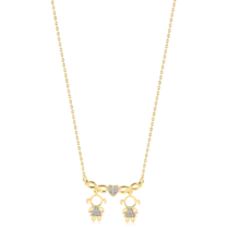 Gargantilha Duas Meninas e Coração Com Pedras de Zircônia Folheada a Ouro 18k