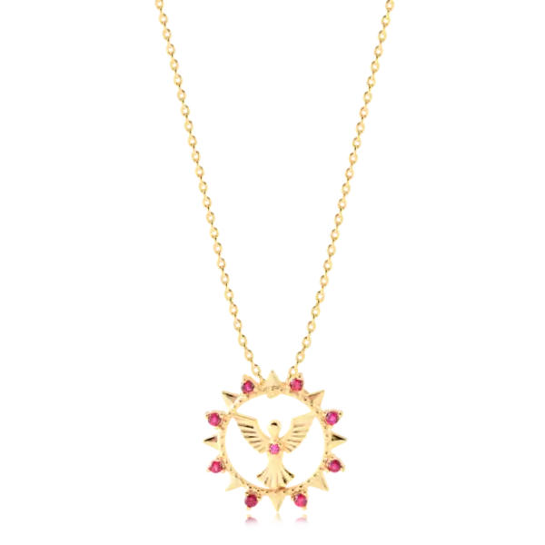Pingente Espírito Santo Zircônias Pink Folheado a Ouro 18k