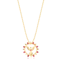 Pingente Espírito Santo Zircônias Pink Folheado a Ouro 18k