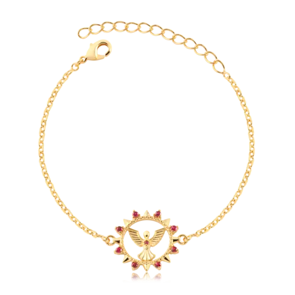Pulseira Espírito Santo Zircônias Pink Folheado a Ouro 18k