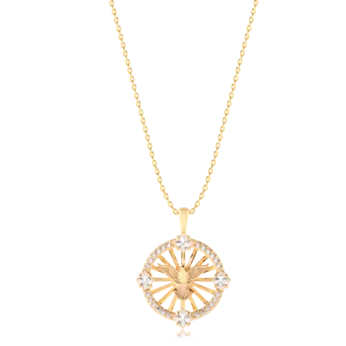 Pingente Espírito Santo 22mm Com Zircônias Folheado a Ouro 18k
