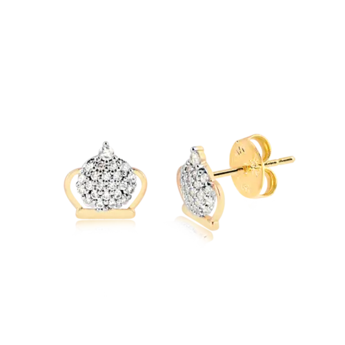 Brinco Coroa Com Pedras de Zircônia Folheado a Ouro 18k