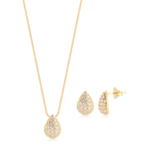 Conjunto Gota Cravejada Com Zircônia Folheado a Ouro 18K