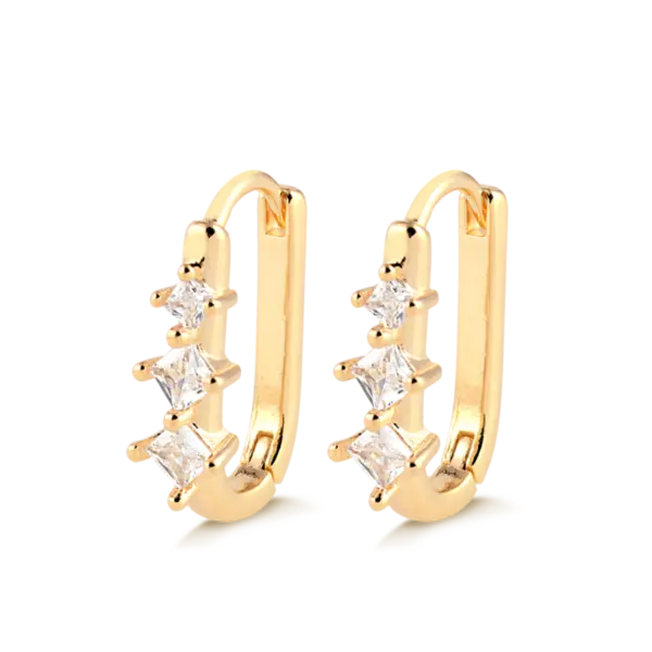 Argola 3 Pedras de Zircônias 20x14mm Folheada a Ouro 18k