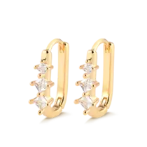 Argola 3 Pedras de Zircônias 20x14mm Folheada a Ouro 18k
