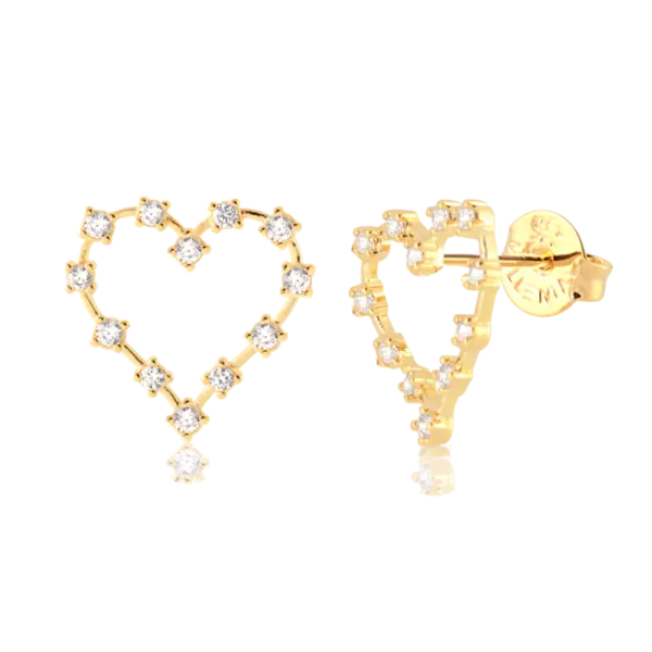 Brinco Coração Vazado Com Zircônia Folheado a Ouro 18k