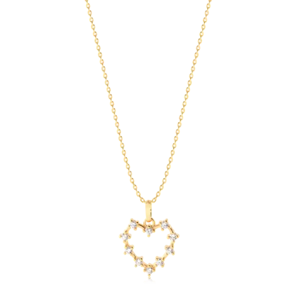 Pingente Coração Vazado Com Zircônia Folheado a Ouro 18k