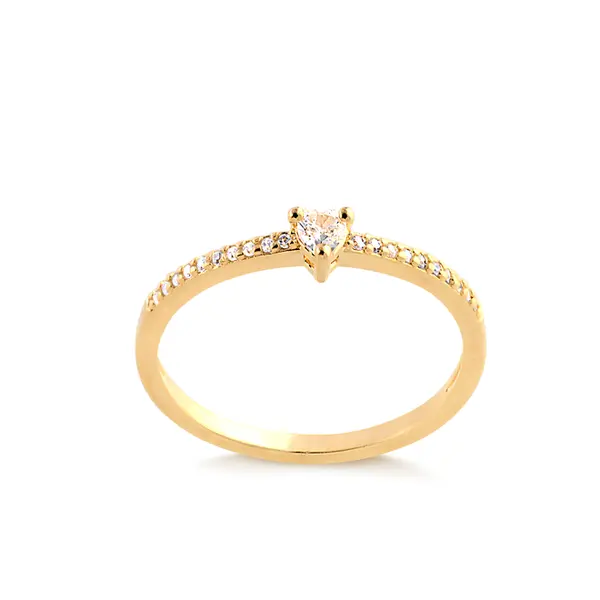 Anel Solitário Coração Aro Cravejado Folheado a Ouro 18k