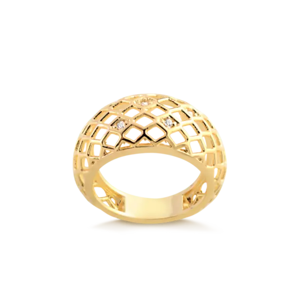 Anel Telado Com Pedras de Zircônia Folheado a Ouro 18k