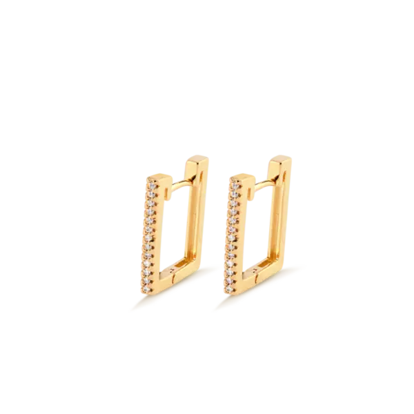 Argola Click Retangular Cravejada Com Zircônia Folheado a Ouro 18k
