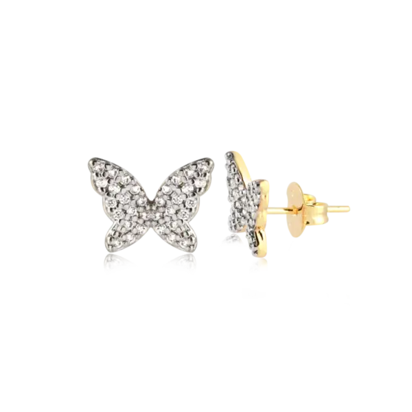 Brinco Borboleta Com Zircônia 8mmx11mm Folheado a Ouro 18k