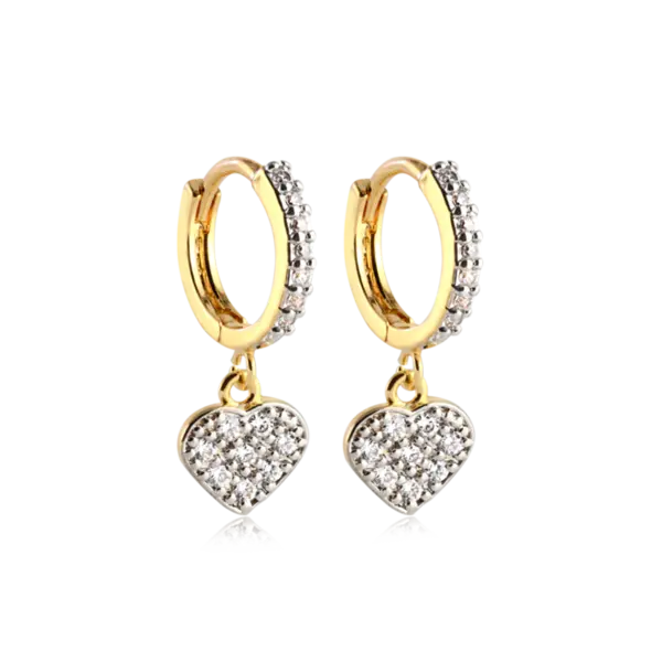Argola Coração Com Pedras de Zircônia Folheada a Ouro 18k