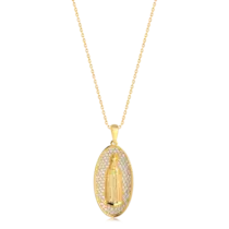 Pingente Nsa Sra de Fátima Com Pedras de Zircônia Folheada a Ouro 18k