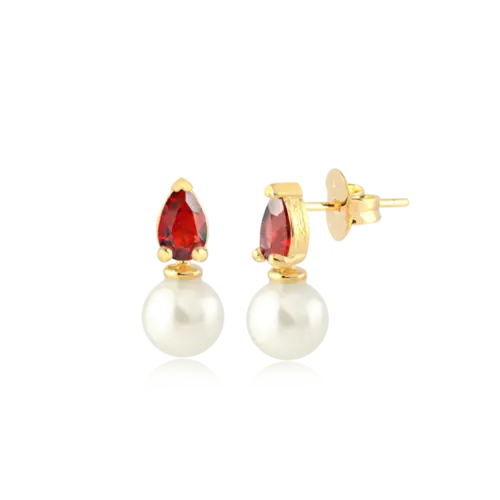 Brinco Pérola e Gota Zircônia Folheado a Ouro 18k