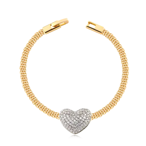 Pulseira Coração Cravejado Folheada a Ouro 18k