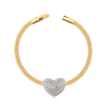 Pulseira Coração Cravejado Folheada a Ouro 18k