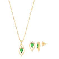 Conjunto Gota Verde Com Zircônia Folheado a Ouro 18k