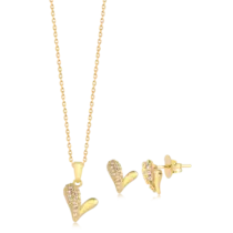 Conjunto Coração Lado Cravejado Folheado a Ouro 18k