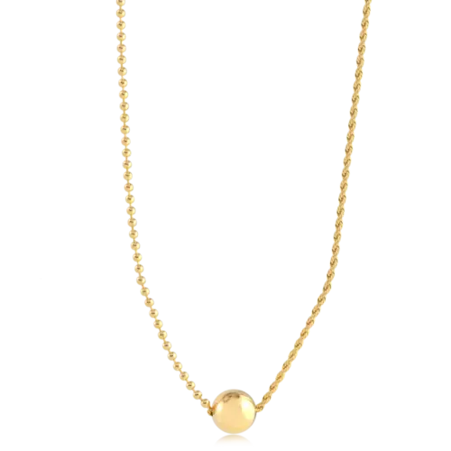 Gargantilha Bolinha e Corda Com Esfera Lisa 10mm Folheada a Ouro 18k