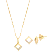 Conjunto Quadrado Vazado Cravejado Folheado a Ouro 18k
