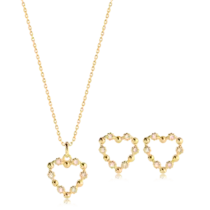 Conjunto Coração Com Zircônia Folheado a Ouro 18k