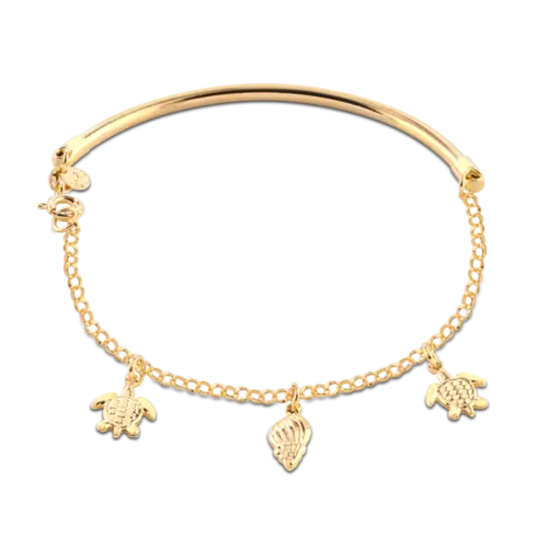 Pulseira Tartaruga e Caracol Folheada a Ouro 18k
