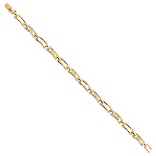 Pulseira Elo Cartier Com Zircônia Folheada a Ouro 18k