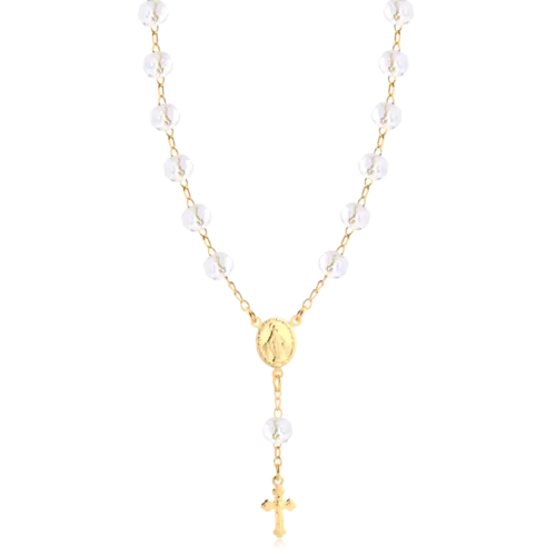 Gargantilha Terço Cristal Folheado a Ouro 18k
