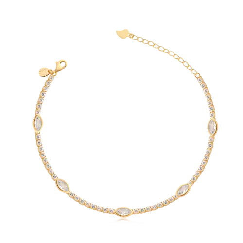 Pulseira Cravejada Ponto de Luz Gota Folheada a Ouro 18k