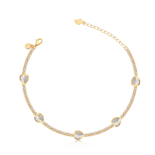 Pulseira Cravejada Ponto de Luz Coração Folheada a Ouro 18k